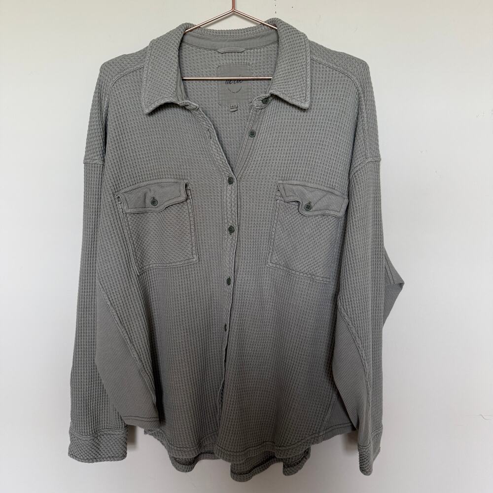 Aerie Womens Waffle Lumber Jane Button Shirt Medium Gray Southwestern Country